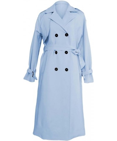 Trench Coat for Women 2023 Water-Proof Long Fall Winter Fashion Solid Lapel Temperament Zipper PU Leather A-sky Blue $14.47 C...