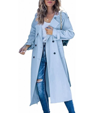 Trench Coat for Women 2023 Water-Proof Long Fall Winter Fashion Solid Lapel Temperament Zipper PU Leather A-sky Blue $14.47 C...