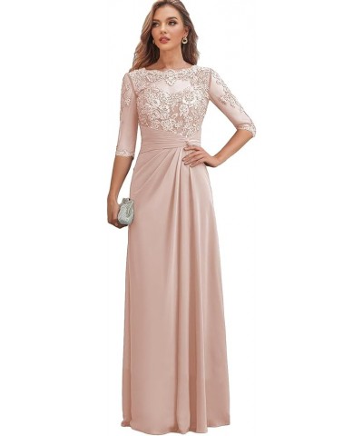 Long Mother of The Bride Dresses with Sleeves Ruched Chiffon Wedding Guest Dress Lace Formal Gown Coral $36.40 Dresses