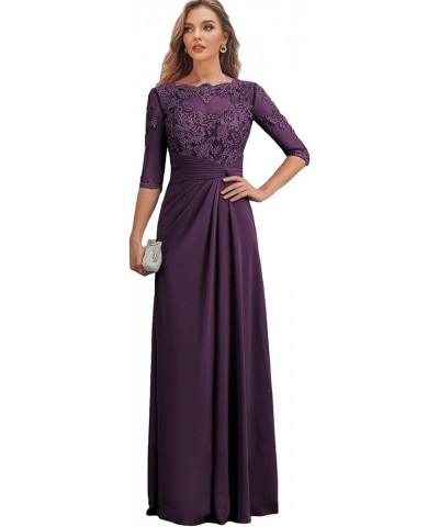 Long Mother of The Bride Dresses with Sleeves Ruched Chiffon Wedding Guest Dress Lace Formal Gown Coral $36.40 Dresses