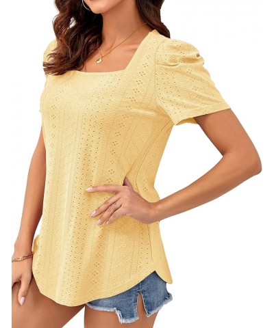 Summer Tops for Women Square Neck Shirts Puff Short Sleeve Eyelet Dressy Casual Tunics Blouse T-Shirt S-2XL 01-yellow $12.99 ...