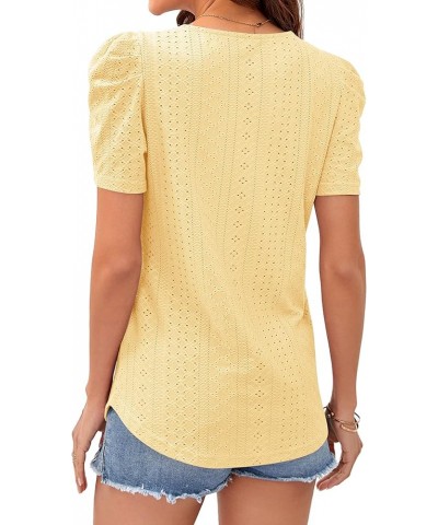 Summer Tops for Women Square Neck Shirts Puff Short Sleeve Eyelet Dressy Casual Tunics Blouse T-Shirt S-2XL 01-yellow $12.99 ...