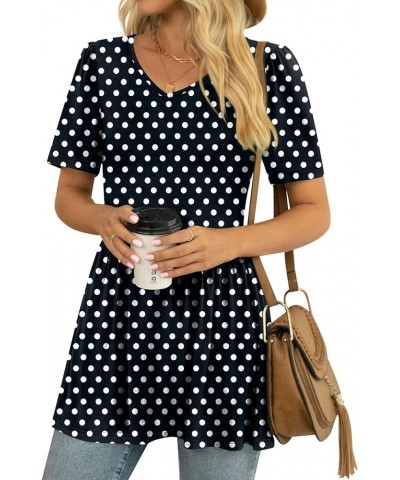 Womens Summer Tops Casual Tunic Short Sleeve V Neck T Shirts Fit Babydoll Blouse Polka Dot Black $11.39 Tops