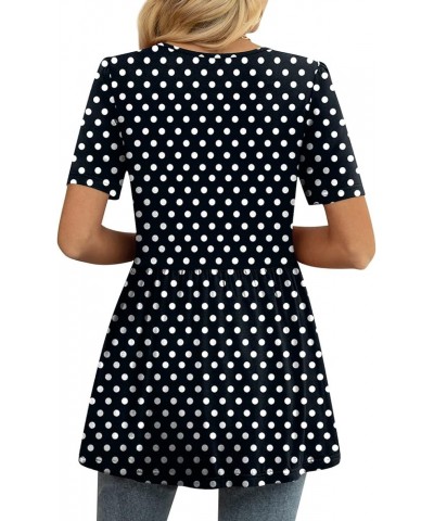 Womens Summer Tops Casual Tunic Short Sleeve V Neck T Shirts Fit Babydoll Blouse Polka Dot Black $11.39 Tops