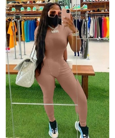 Two Piece Outfits for Women Fitted Crew Neck T-shirt High Waist Leggings Biker Shorts Matching Sets Streetwear Brown $14.35 A...