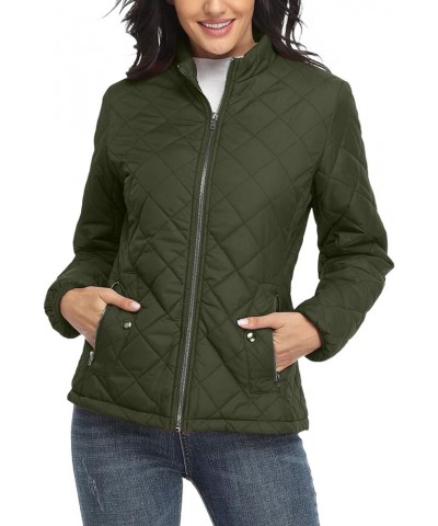 Cotton Coat New Long Sleeve Stand Collar Quilted Casual Women's Warm Jacket Insulated Jackets Women Green $17.61 Jackets