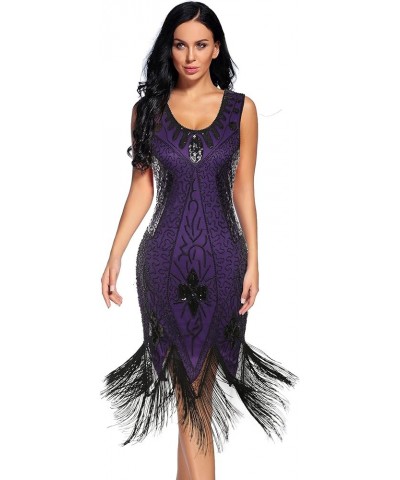 Plus Size 1920s Vintage Gatsby Fringed Flapper Dress Peacock Sequined Dress Roaring 20s Party Dress Black Purple $26.67 Dresses