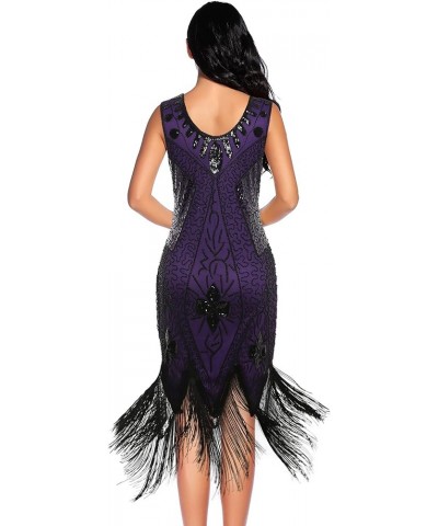 Plus Size 1920s Vintage Gatsby Fringed Flapper Dress Peacock Sequined Dress Roaring 20s Party Dress Black Purple $26.67 Dresses