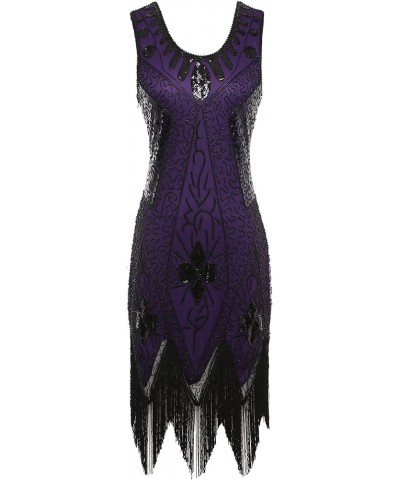 Plus Size 1920s Vintage Gatsby Fringed Flapper Dress Peacock Sequined Dress Roaring 20s Party Dress Black Purple $26.67 Dresses