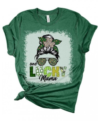 One Lucky Mama St Patricks Day Shirt Bella Irish Graphic Print Shirts for Women Heather Grass Green $16.49 Underwear