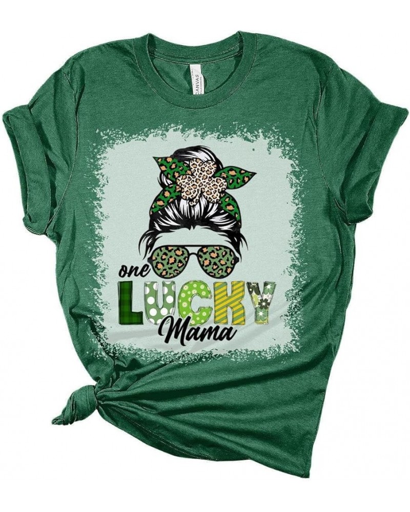 One Lucky Mama St Patricks Day Shirt Bella Irish Graphic Print Shirts for Women Heather Grass Green $16.49 Underwear