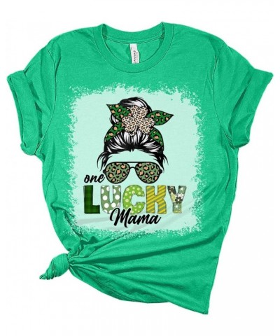 One Lucky Mama St Patricks Day Shirt Bella Irish Graphic Print Shirts for Women Heather Grass Green $16.49 Underwear