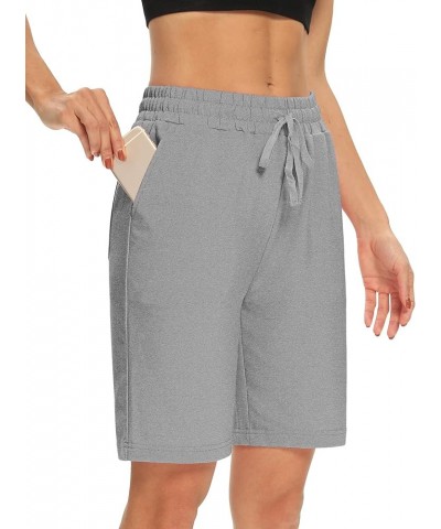 Womens Yoga Shorts Loose Comfy Drawstring Lounge Bermuda Shorts with 3 Pockets Light Gray $14.38 Activewear