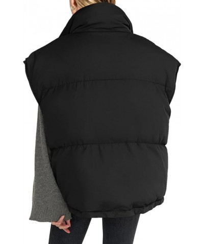 Womens Sleeveless Zip Puffer Vest Drawstrig Hem Oversized Stand Collar Warm Winter Coats Black $26.99 Vests