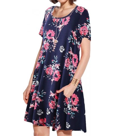 Women's Casual Swing Loose T-Shirt Dress Summer Short Sleeve Dresses with Pockets (Available in Plus Size) A-navy02 $13.71 Tops