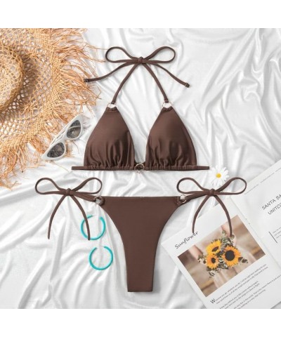 Women's Bikini Set Thong Cheeky Two Piece Swimsuite Sexy Bathing Swimwear Brown $11.20 Swimsuits