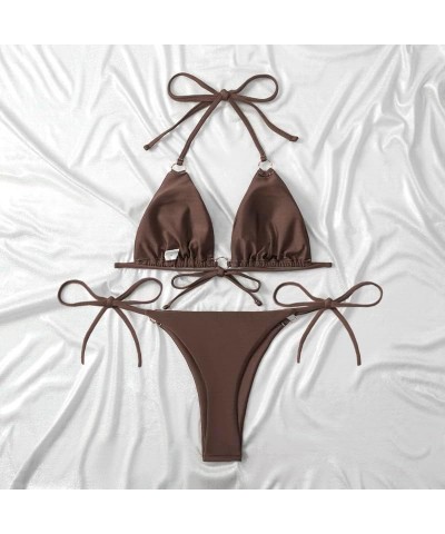 Women's Bikini Set Thong Cheeky Two Piece Swimsuite Sexy Bathing Swimwear Brown $11.20 Swimsuits