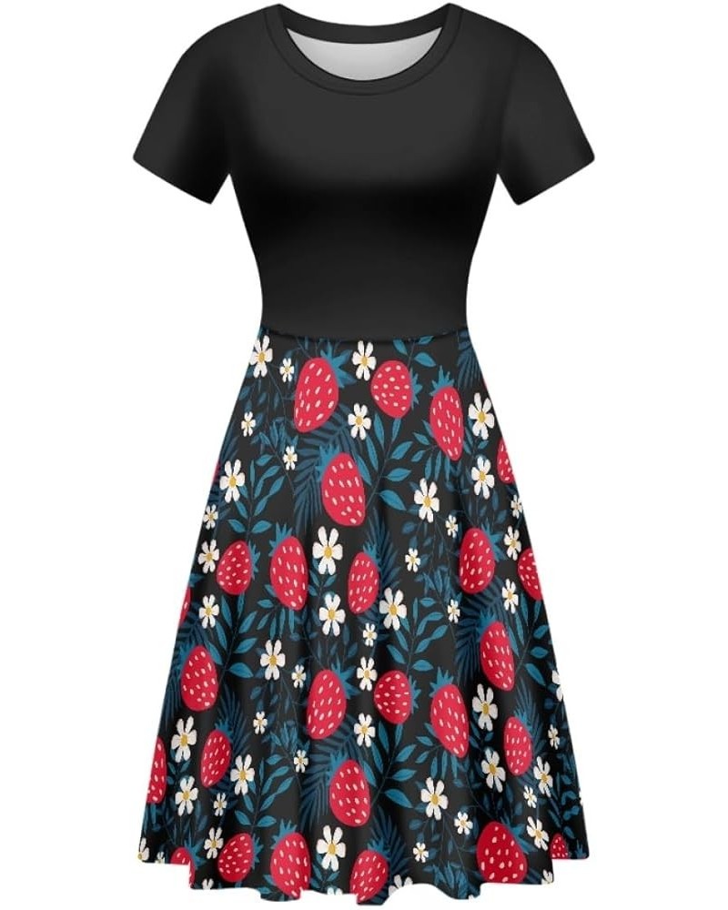 Women's Van Gogh 3D Print Crew Neck Unique Flared A-Line Skater Casual Dress Strawberry $15.11 Dresses