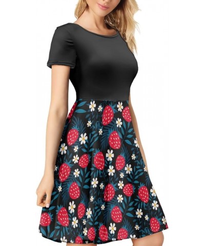 Women's Van Gogh 3D Print Crew Neck Unique Flared A-Line Skater Casual Dress Strawberry $15.11 Dresses