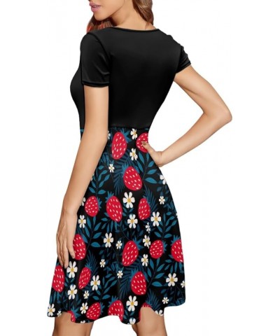 Women's Van Gogh 3D Print Crew Neck Unique Flared A-Line Skater Casual Dress Strawberry $15.11 Dresses