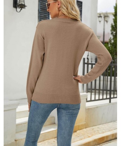 Women's Pullover Sweaters Long Sleeve Crewneck Front Ribbed Knitted Cute Heart Sweater 8176 Camel $16.77 Sweaters