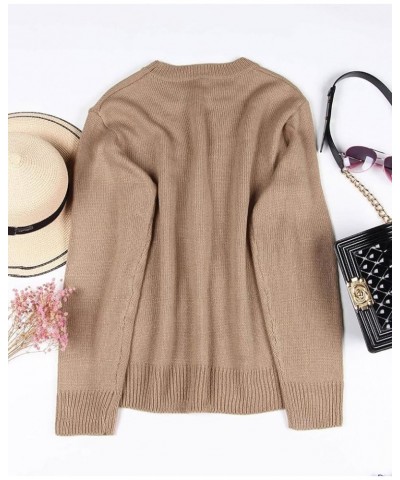 Women's Pullover Sweaters Long Sleeve Crewneck Front Ribbed Knitted Cute Heart Sweater 8176 Camel $16.77 Sweaters