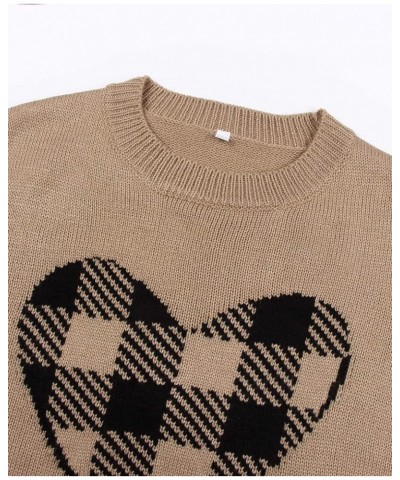 Women's Pullover Sweaters Long Sleeve Crewneck Front Ribbed Knitted Cute Heart Sweater 8176 Camel $16.77 Sweaters