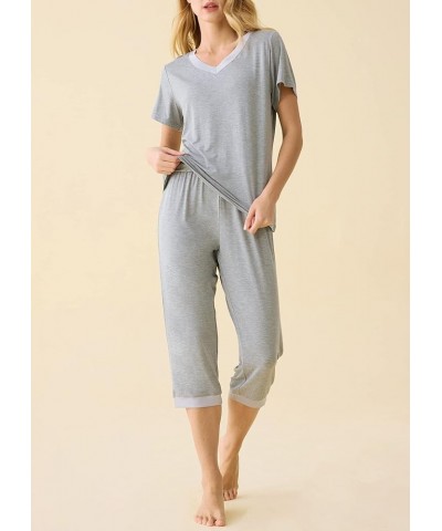 Women's Sleepwear Tops with Capri Pants Pajama Sets Light Gray $19.49 Sleep & Lounge