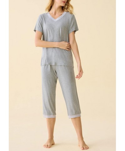 Women's Sleepwear Tops with Capri Pants Pajama Sets Light Gray $19.49 Sleep & Lounge