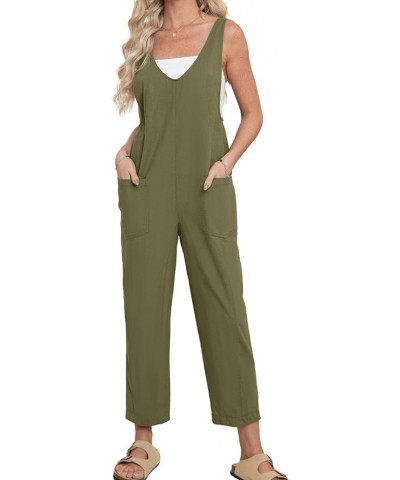 Women 's Casual Linen Summer Jumpsuit Overalls Loose Adjustable Strap Baggy One Piece Outfits Jumpers With Pocket Army Green ...