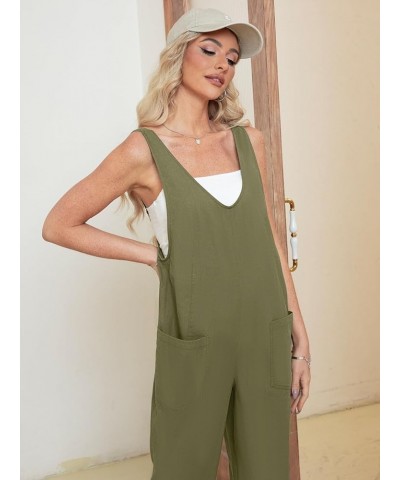 Women 's Casual Linen Summer Jumpsuit Overalls Loose Adjustable Strap Baggy One Piece Outfits Jumpers With Pocket Army Green ...