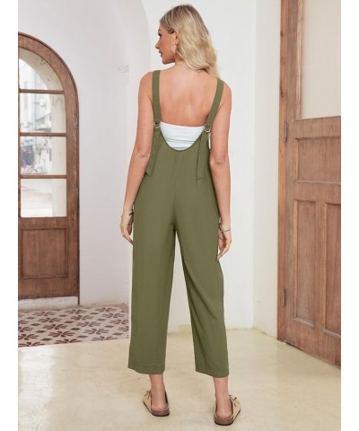 Women 's Casual Linen Summer Jumpsuit Overalls Loose Adjustable Strap Baggy One Piece Outfits Jumpers With Pocket Army Green ...