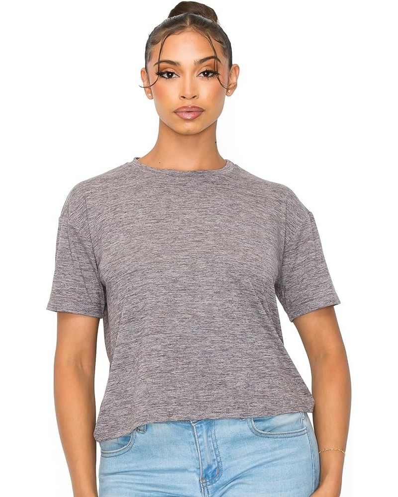 Women’s Crop Top – Short Sleeve Boxy Crewneck Casual Active Workout Yoga Gym Running Cropped Basic Tee T Shirts Hgrey $9.52 T...