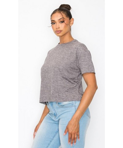 Women’s Crop Top – Short Sleeve Boxy Crewneck Casual Active Workout Yoga Gym Running Cropped Basic Tee T Shirts Hgrey $9.52 T...