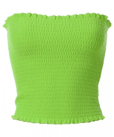 Women's Strapless Smocked Lettuce Hem Stretch Bustier Bandeau Crop Tube Top J Green $10.00 Tanks