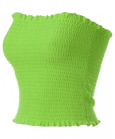 Women's Strapless Smocked Lettuce Hem Stretch Bustier Bandeau Crop Tube Top J Green $10.00 Tanks