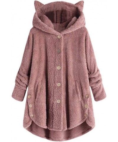 Fleece Coats for Women Womens Full Zip Up Sherpa Hoodie Fuzzy Fleece Jacket Oversized Fluffy Coat with Pockets 01-pink $11.89...