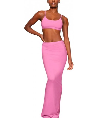 Women Maxi Skirt Set Summer 2 Piece Outfits Sexy Slim Fit Crop Cami Tank Top Bodycon Long Skirt Suit Streetwear Pink $7.79 Suits