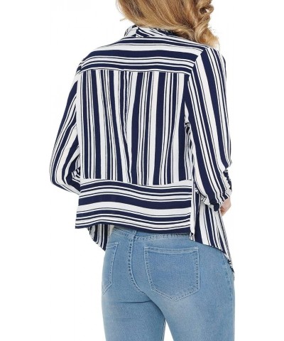 Womens Floral Casual Lightweight 3/4 Sleeve Fitted Open Blazer Navy White Stripe $16.51 Blazers