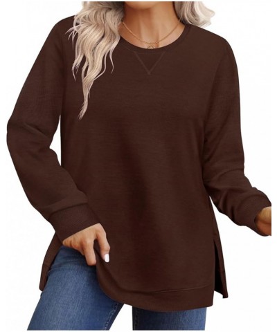 Plus Size Tops For Women Winter Long Sleeve Basic Loose fit Pullover Sweatshirts Oversized Tunic Shirts A4-1- Solid Brown $19...