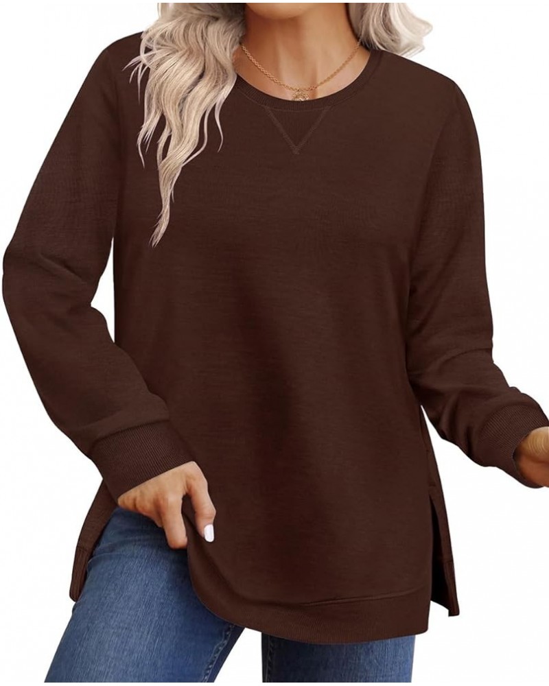 Plus Size Tops For Women Winter Long Sleeve Basic Loose fit Pullover Sweatshirts Oversized Tunic Shirts A4-1- Solid Brown $19...