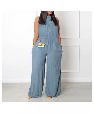 Women's Jumpsuits Casual Summer Beach Sleeveless Solid Color Casual Fashion Wide Leg Jumpsuit Cute Outfits Blue $11.87 Jumpsuits