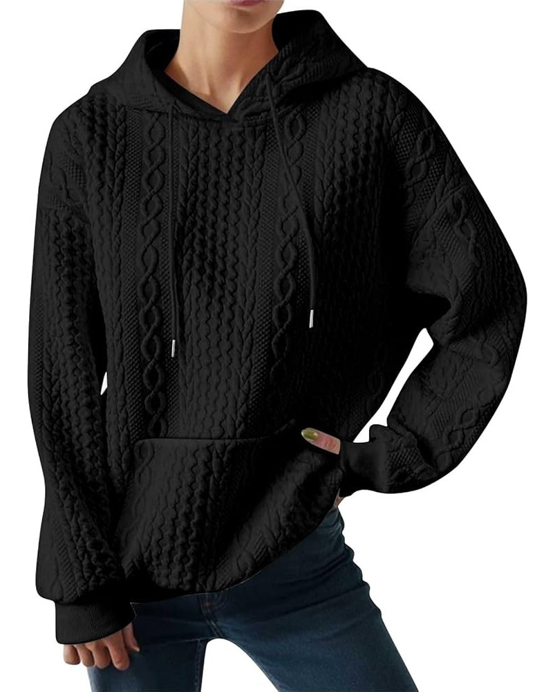 Womens Fuzzy Fleece Jacket Women's New Solid Hooded Thickened Jacquard Long Sleeve Sweater Coat Outerwear with De Black-b $11...