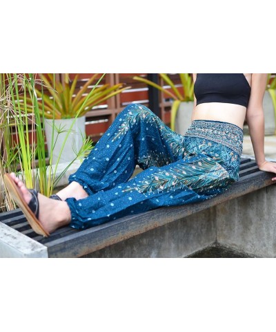 Women Harem Pant Boho Genie Aladdin Smocked Waist Yoga Trousers Peacock Navy $9.97 Activewear