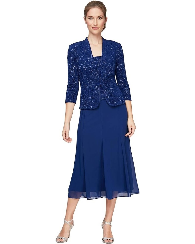 Women's Tea Length Button-Front Jacket Dress Electric Blue Tea Length $35.70 Dresses