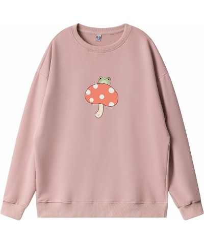 Cute Frog Sweatshirts for Teen Girls Kawaii Mushroom Hoodie Green Sweater Oversized Crewneck Cotton Pullover Tops Pink $14.93...