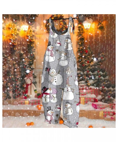 Christmas Jumpsuit for Women Vintage Plus Size Rompers Overalls Xmas Snowman Printed One Piece Cotton Linen Jumpsuits 05-gray...