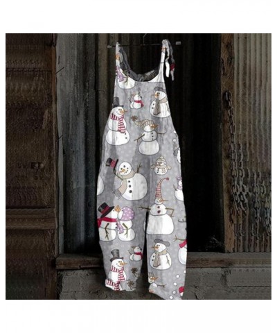 Christmas Jumpsuit for Women Vintage Plus Size Rompers Overalls Xmas Snowman Printed One Piece Cotton Linen Jumpsuits 05-gray...