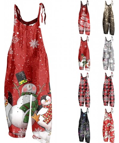 Christmas Jumpsuit for Women Vintage Plus Size Rompers Overalls Xmas Snowman Printed One Piece Cotton Linen Jumpsuits 05-gray...