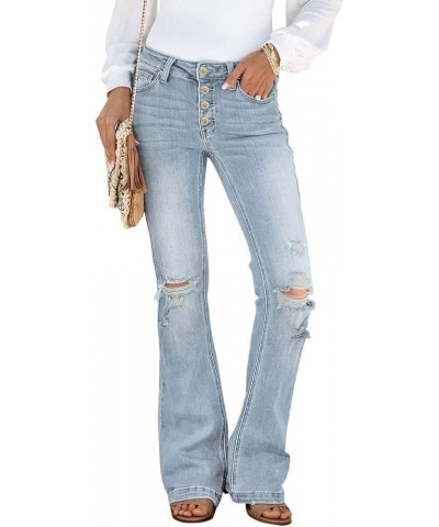 Women's Ripped Flare Bell Bottom Jeans Pants Retro Wide Leg Denim Pants C Azure Mood $23.50 Jeans